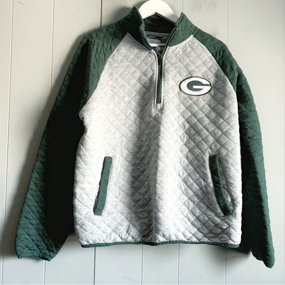 Green Bay Packers Nfl Quilted Quarter Zip Pullover Sweatshirt L